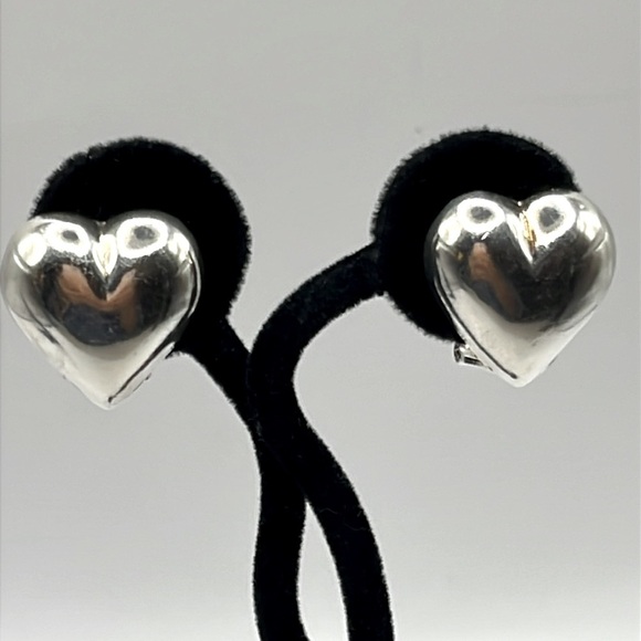 Puffy Heart Sterling Silver Earrings large Vintage Earrings Love Romance - Picture 1 of 11